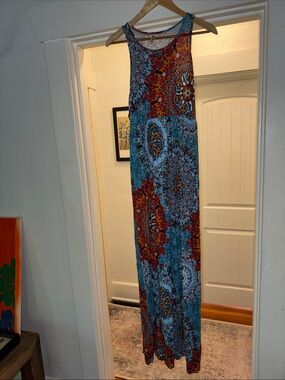 Boho Printed Maxi Dress in Teal & Red